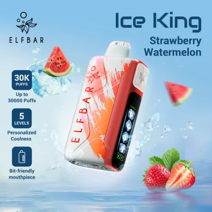 Elfbar Ice King 30000 Puffar (30000 puffar) Strawberry Watermelon 5% nikotin 5-level coolness uppladdningsbar engångsvape 850mAh dual mesh coil 20ml Type-C EU lager