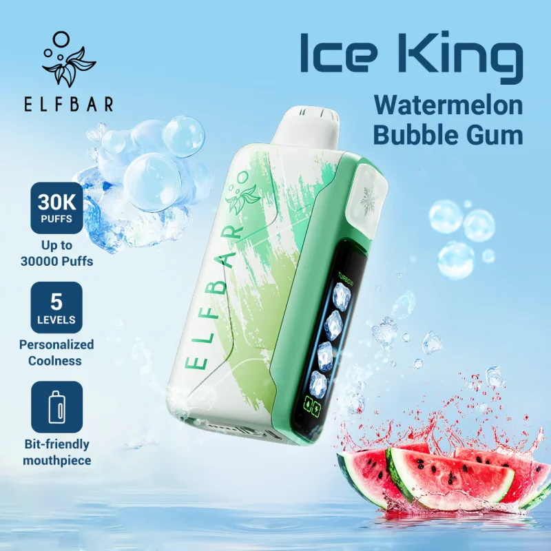 Elfbar Ice King 30000 Puffar (30000 puffar) Watermelon Bubblegum 5% nikotin uppladdningsbar engångsvape 850mAh 5-nivåer justerbar kylning 20ml Type-C EU lager