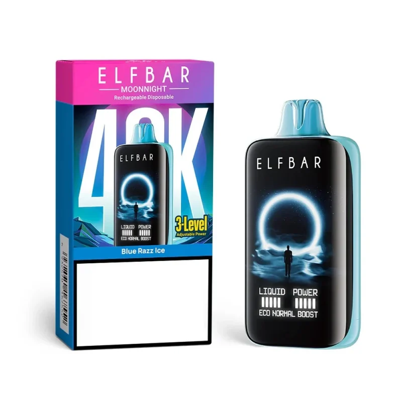 Elfbar MoonNight 40000 Puffar (40000 puffar) Blue Razz Ice 5% nikotin 3-level power adjustable dual mesh uppladdningsbar engångsvape 850mAh 50ml Type-C EU lager