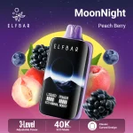 Elfbar MoonNight 40000 Puffar (40000 puffar) Peach Berry 5% nikotin 3-level power adjustable dual mesh uppladdningsbar engångsvape 850mAh 50ml Type-C EU lager