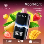 Elfbar MoonNight 40000 Puffar (40000 puffar) Strawberry Mango 5% nikotin 3-level power adjustable dual mesh uppladdningsbar engångsvape 850mAh 50ml Type-C EU lager