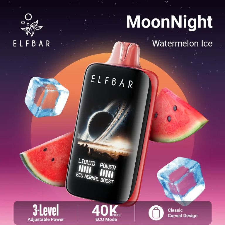 Elfbar MoonNight 40000 Puffar (40000 puffar) Watermelon Ice 5% nikotin 3-level power adjustable dual mesh uppladdningsbar engångsvape 850mAh 50ml Type-C EU lager