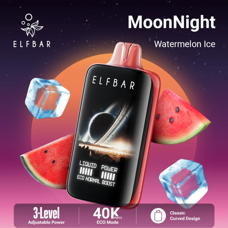 Elfbar MoonNight 40000 Puffar (40000 puffar) Watermelon Ice 5% nikotin 3-level power adjustable dual mesh uppladdningsbar engångsvape 850mAh 50ml Type-C EU lager