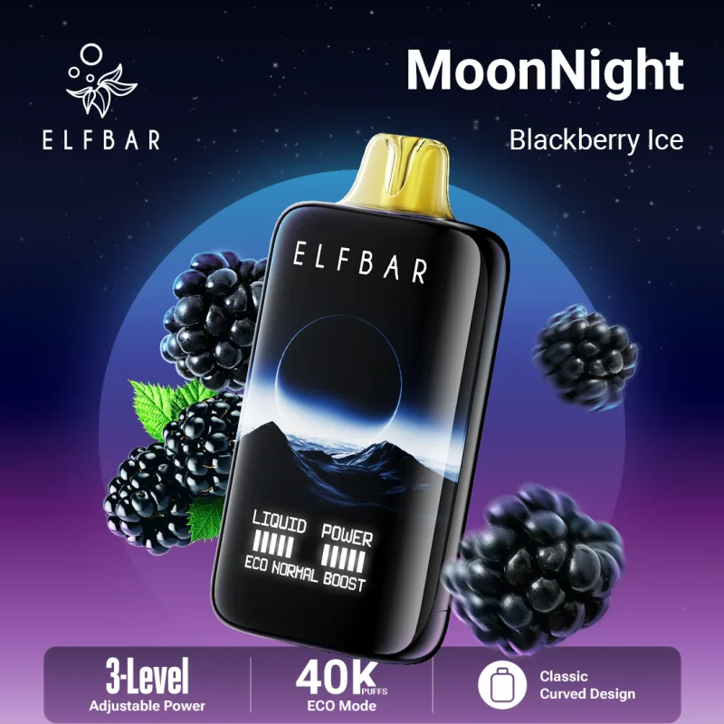 Elfbar MoonNight 40000 Puffar (40000 puffar) Blackberry Ice 5% nikotin uppladdningsbar engångsvape 850mAh 3-nivåer justerbar effekt 50ml Type-C EU lager