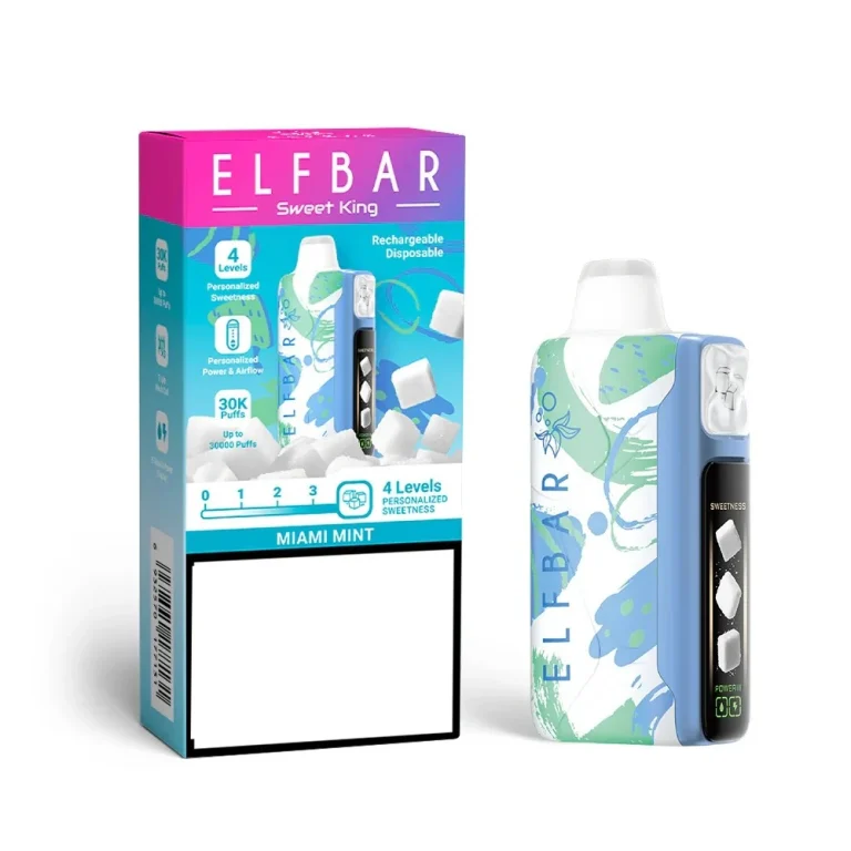 Elfbar Sweet King 30000 Puffar vape Miami Mint 5% nikotin billig vape Sverige triple mesh airflow control uppladdningsbar engångsvape 850mAh 30ml Type-C EU lager