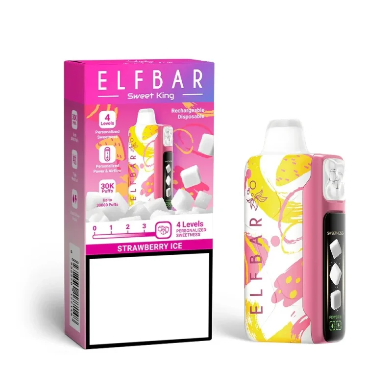 Elfbar Sweet King 30000 Puffar vape Strawberry Ice 5% nikotin billig vape Sverige triple mesh airflow control uppladdningsbar engångsvape 850mAh 30ml Type-C EU lager