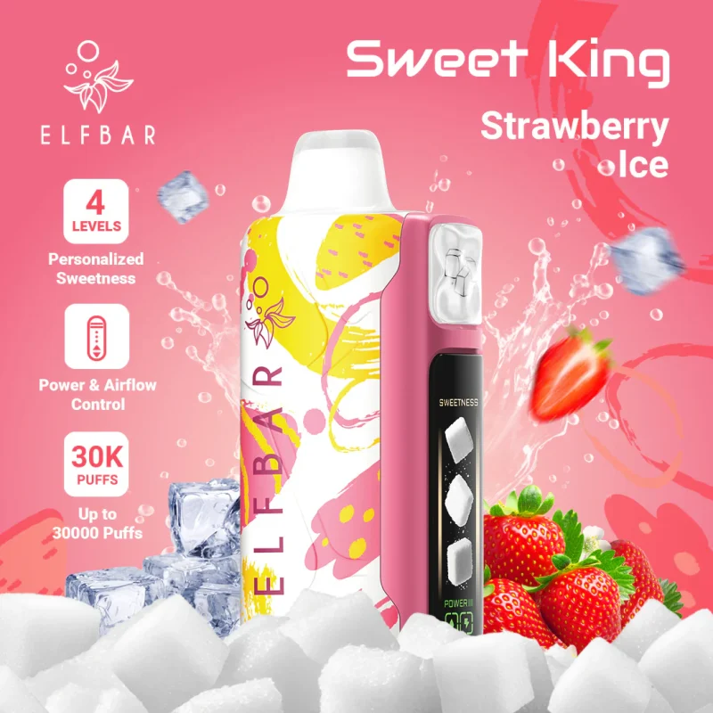 Elfbar Sweet King 30000 Puffar vape Strawberry Ice 5% nikotin billig vape Sverige triple mesh airflow control uppladdningsbar engångsvape 850mAh 30ml Type-C EU lager