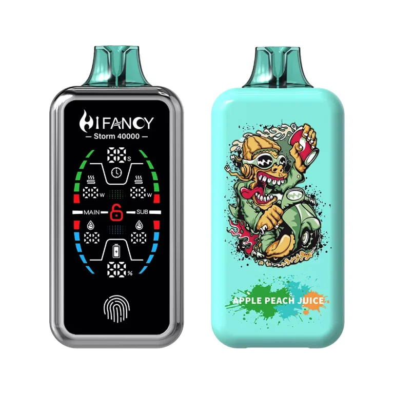 Hifancy Storm 40000 Puffar (40000 puffar) Apple Peach Juice 2% 3% eller 5% nikotin uppladdningsbar engångsvape 800mAh 78ml 3 pods adjustable ice full screen touch switch 1.0Ω mesh coil EU lager