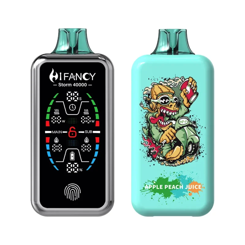 Hifancy Storm 40000 Puffar (40000 puffar) Apple Peach Juice 2% 3% eller 5% nikotin uppladdningsbar engångsvape 800mAh 78ml 3 pods adjustable ice full screen touch switch 1.0Ω mesh coil EU lager
