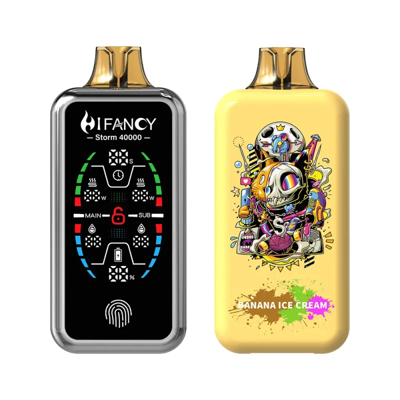 Hifancy Storm 40000 Puffar (40000 puffar) Banana Ice Cream 2% 3% eller 5% nikotin uppladdningsbar engångsvape 800mAh 78ml 3 pods adjustable ice full screen touch switch 1.0Ω mesh coil EU lager