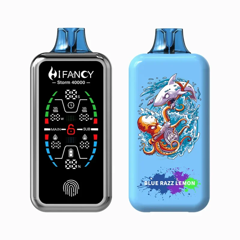Hifancy Storm 40000 Puffar (40000 puffar) Blue Razz Lemon 2% 3% eller 5% nikotin uppladdningsbar engångsvape 800mAh 78ml 3 pods adjustable ice full screen touch switch 1.0Ω mesh coil EU lager