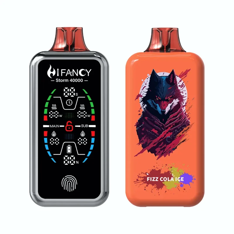 Hifancy Storm 40000 Puffar (40000 puffar) Fizz Cola Ice 2% 3% eller 5% nikotin uppladdningsbar engångsvape 800mAh 78ml 3 pods adjustable ice full screen touch switch 1.0Ω mesh coil EU lager