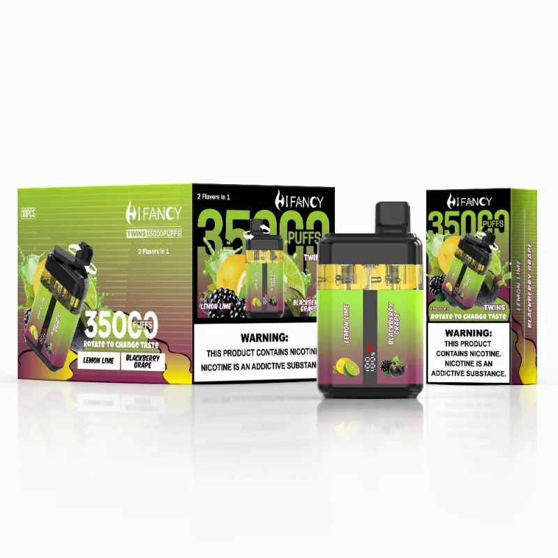 Hifancy Twins 35000 Puffar (35000 puffar) Lemon Lime & Blackberry Grape 2-i-1 dubbel oljetank uppladdningsbar engångsvape 650mAh 35ml 1.0Ω mesh coil Type-C EU lager