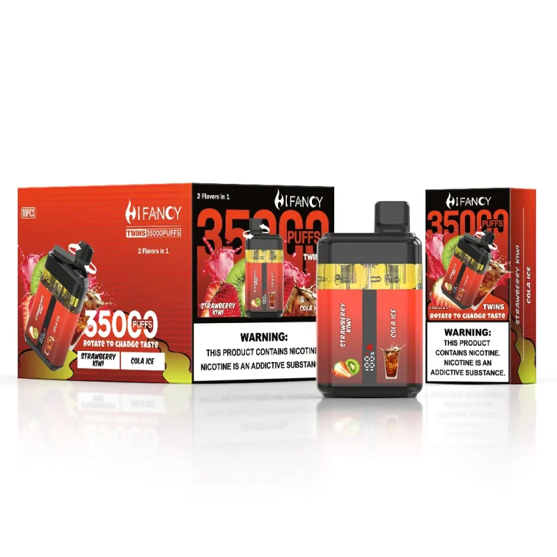Hifancy Twins 35000 Puffar (35000 puffar) Strawberry Kiwi & Cola Ice 2-i-1 dubbel oljetank uppladdningsbar engångsvape 650mAh 35ml 1.0Ω mesh coil Type-C EU lager