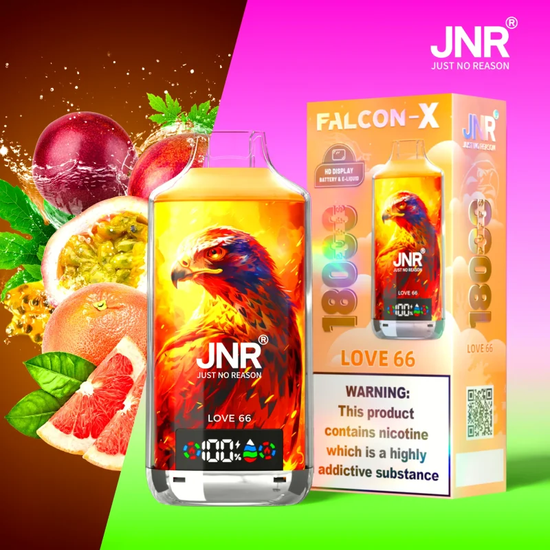 JNR Falcon-X 18000 Puffar (18000 puffar) Love 66 2% eller 5% nikotin uppladdningsbar engångsvape 960mAh digital display adjustable airflow dual mesh coil 24ml EU lager