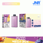 JNR Mega Box 25000 Puffar (25000 puffar) Summer Peaches 2% eller 5% nikotin uppladdningsbar engångsvape 850mAh dual mesh coil 30ml Type-C EU lager