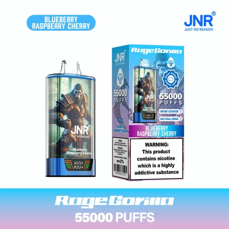 JNR Rage Grilla 55000 Puffar (55000 puffar) Blueberry Raspberry Cherry 2% eller 5% nikotin uppladdningsbar engångsvape 950mAh smart screen dual mesh coil 30ml Type-C EU lager