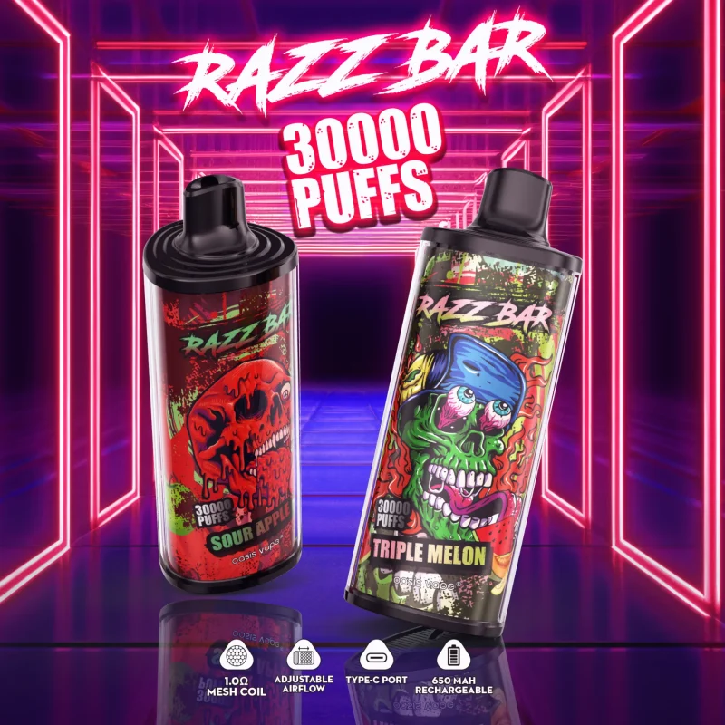 Razz Bar 60000 Puffar (60000 puffar) Lemon Peach Passion Fruit 2% eller 5% nikotin uppladdningsbar engångsvape 650mAh LED display 30ml 1.0Ω mesh coil EU lager