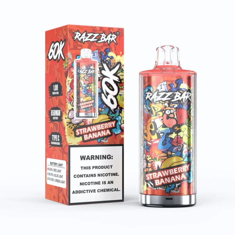 Razz Bar 60000 Puffar (60000 puffar) Blueberry Watermelon 2% eller 5% nikotin uppladdningsbar engångsvape 650mAh LED display 30ml 1.0Ω mesh coil EU lager