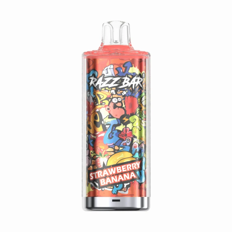 Razz Bar 60000 Puffar (60000 puffar) Strawberry Banana 2% eller 5% nikotin uppladdningsbar engångsvape 650mAh LED display 30ml 1.0Ω mesh coil EU lager