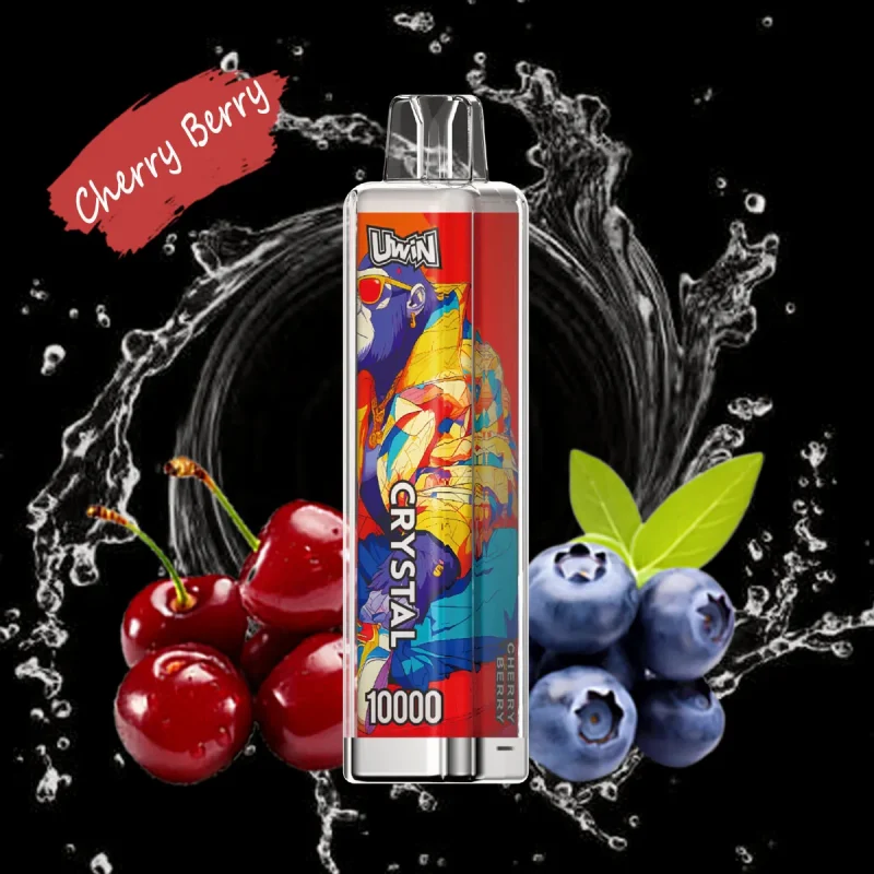 Uwin Crystal 10000 Puffar (10000 puffar) Cherry Berry 2% eller 5% nikotin uppladdningsbar engångsvape 650mAh mesh coil RGB lights 18ml Type-C EU lager