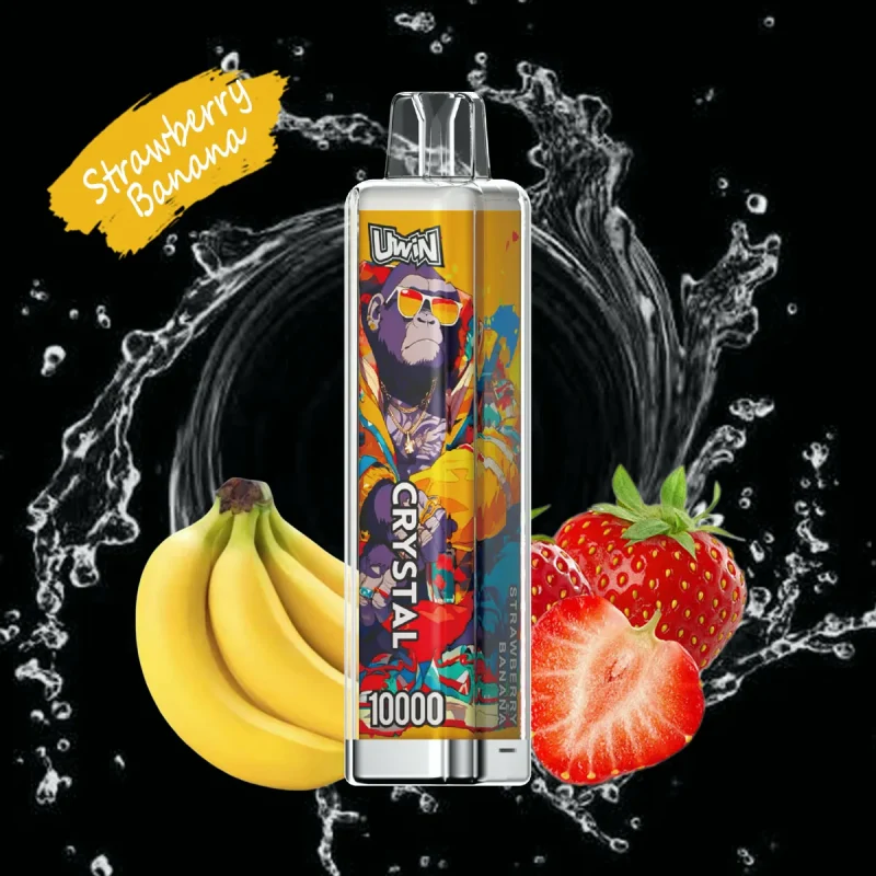 Uwin Crystal 10000 Puffar (10000 puffar) Strawberry Banana 2% eller 5% nikotin uppladdningsbar engångsvape 650mAh mesh coil RGB lights 18ml Type-C EU lager