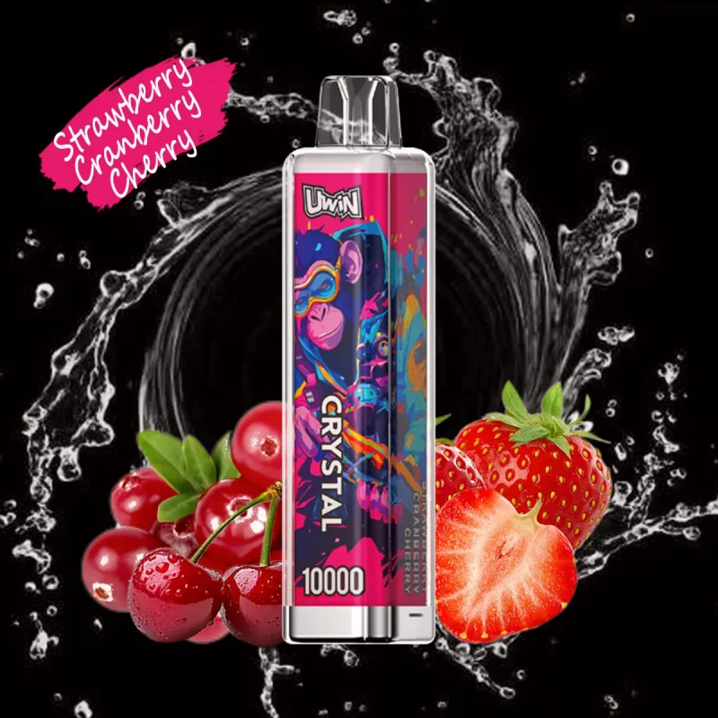 Uwin Crystal 10000 Puffar (10000 puffar) Strawberry Cranberry Chery 2% eller 5% nikotin uppladdningsbar engångsvape 650mAh mesh coil RGB lights 18ml Type-C EU lager