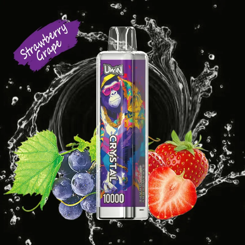 Uwin Crystal 10000 Puffar (10000 puffar) Strawberry Grape 2% eller 5% nikotin uppladdningsbar engångsvape 650mAh mesh coil RGB lights 18ml Type-C EU lager