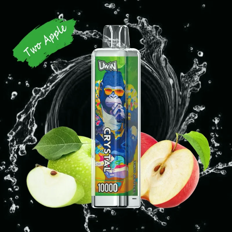 Uwin Crystal 10000 Puffar (10000 puffar) Two Apple 2% eller 5% nikotin uppladdningsbar engångsvape 650mAh mesh coil RGB lights 18ml Type-C EU lager