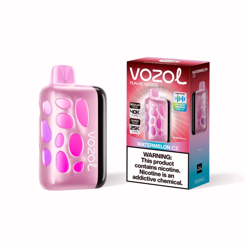 VOZOL RAVE 40000 Puffar (40000 puffar) Watermelon Ice 5% nikotin uppladdningsbar engångsvape 1000mAh 270° glow beat-synced party mode 20ml 1.2Ω coil Type-C EU lager