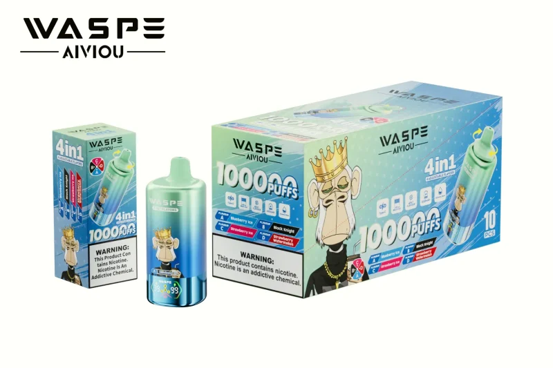 Waspe 4in1 100000 Puffar vape Blueberry Ice Black Knight Strawberry Ice Strawberry Watermelon 5% nikotin ultra long lasting vape 4in1 quad flavor vape mesh coil uppladdningsbar engångsvape 650mAh 56ml Type-C EU lager