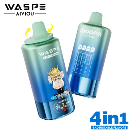 Waspe 4in1 100000 Puffar vape Blueberry Ice Black Knight Strawberry Ice Strawberry Watermelon 5% nikotin ultra long lasting vape 4in1 quad flavor vape mesh coil uppladdningsbar engångsvape 650mAh 56ml Type-C EU lager