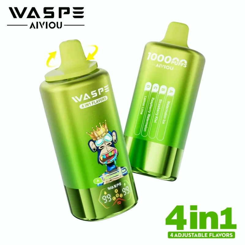 Waspe 4in1 100000 Puffar vape Watermelon Ice Strawberry Kiwi Raspberry Watermelon Lemon Lime 5% nikotin ultra long lasting vape 4in1 quad flavor vape mesh coil uppladdningsbar engångsvape 650mAh 56ml Type-C EU lager