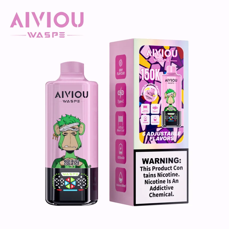 Waspe Aiviou 150000 Puffar vape Red Bull Cola Ice Strawberry Raspberry Cherry Blackberry Dragon Fruit 5% nikotin ultra long lasting vape 6in1 multi flavor vape mesh coil uppladdningsbar engångsvape 650mAh 64ml Type-C EU lager