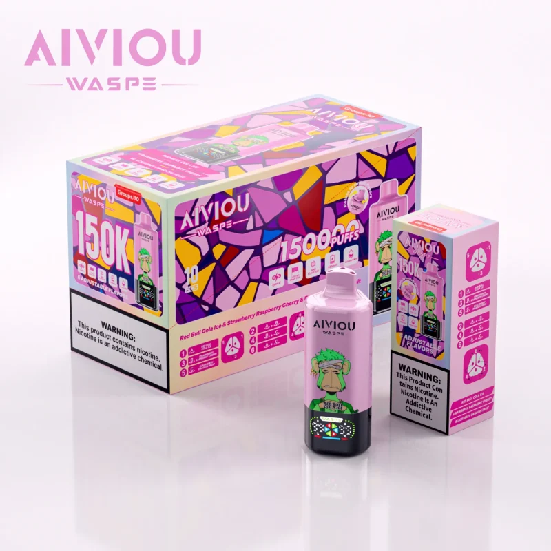 Waspe Aiviou 150000 Puffar vape Red Bull Cola Ice Strawberry Raspberry Cherry Blackberry Dragon Fruit 5% nikotin ultra long lasting vape 6in1 multi flavor vape mesh coil uppladdningsbar engångsvape 650mAh 64ml Type-C EU lager