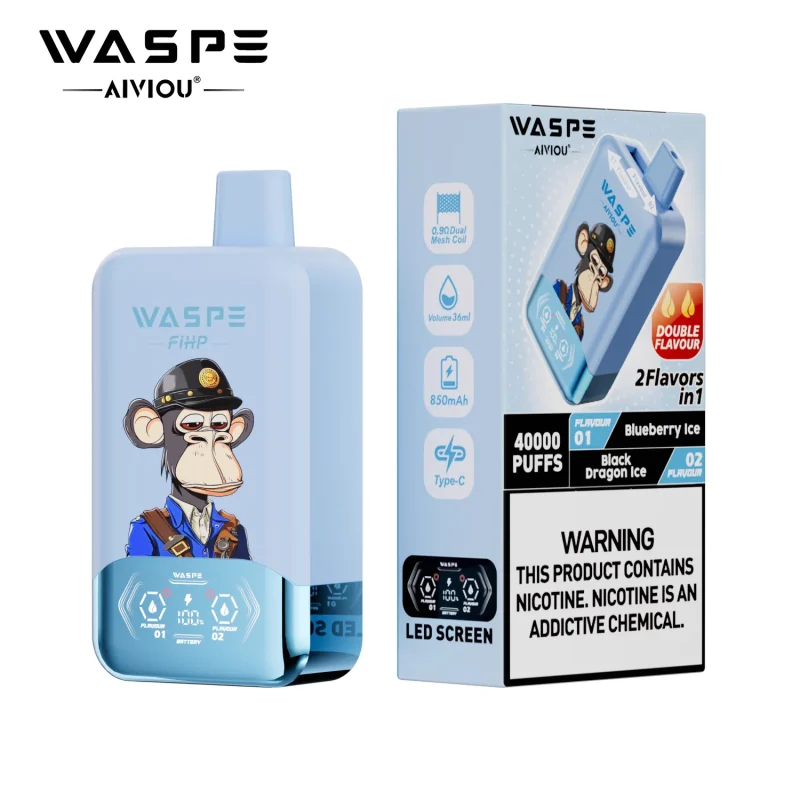 Waspe Aiviou 40000 Puffar vape Blueberry Ice Black Dragon Ice 2% nikotin dual flavor vape long lasting vape mesh coil uppladdningsbar engångsvape 650mAh 36ml Type-C EU lager