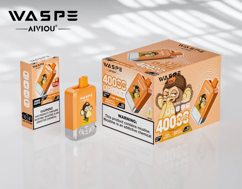 Waspe Aiviou 40000 Puffar vape Triple Melon Ice Raspberry Watermelon 2% nikotin dual flavor vape long lasting vape mesh coil uppladdningsbar engångsvape 650mAh 36ml Type-C EU lager