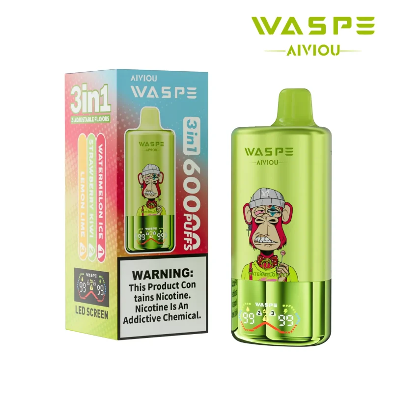 Waspe Aiviou 60000 Puffar vape Watermelon Ice Strawberry Kiwi Lemon Lime 5% nikotin long lasting vape 3in1 triple flavor vape mesh coil uppladdningsbar engångsvape 650mAh 54ml Type-C EU lager