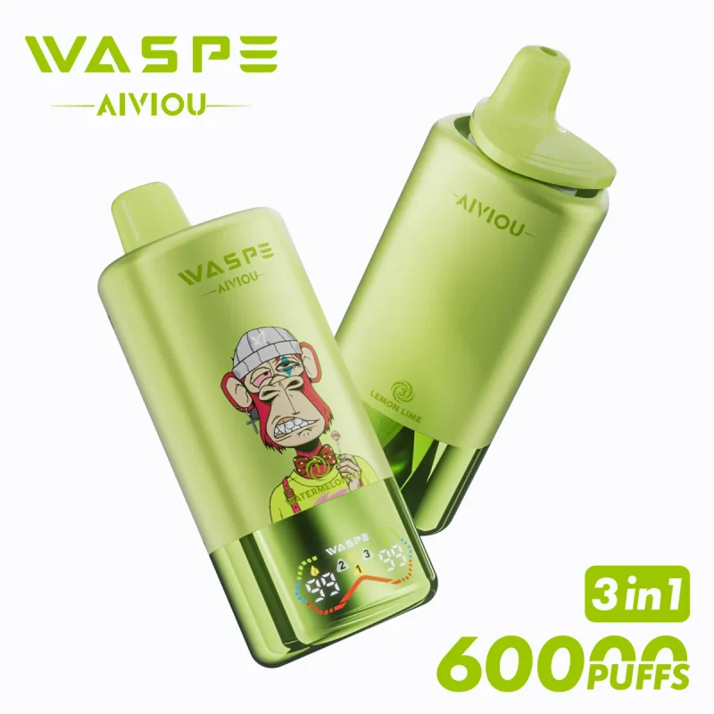 Waspe Aiviou 60000 Puffar vape Watermelon Ice Strawberry Kiwi Lemon Lime 5% nikotin long lasting vape 3in1 triple flavor vape mesh coil uppladdningsbar engångsvape 650mAh 54ml Type-C EU lager