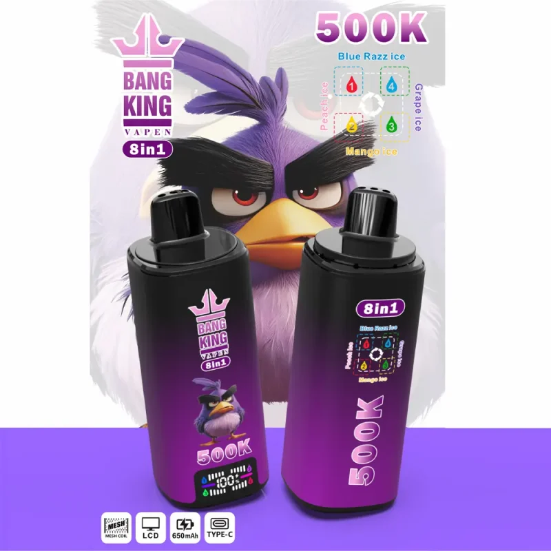 Bang King 500K – 500000 Puffar 8-i-1 Flavors Vape-blue-razz-ice-peach-ice-grape-ice-mango-ice.jpg