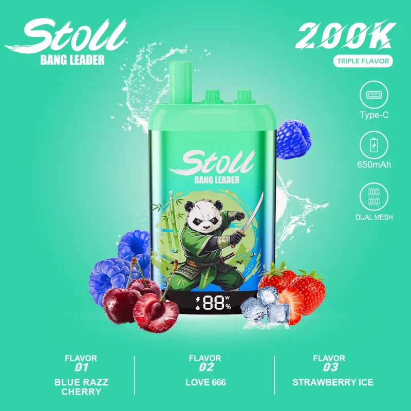 Stoll Bang Leader 200K 200000 Puffs 3 Flavor Vape - Blue Razz Cherry Love 666 Strawberry Ice