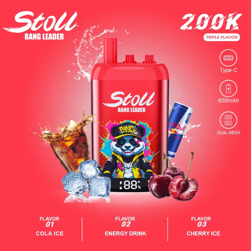 Stoll Bang Leader 200K 200000 Puffs 3 Flavor Vape - Cola Ice Energy Drink Cherry Ice