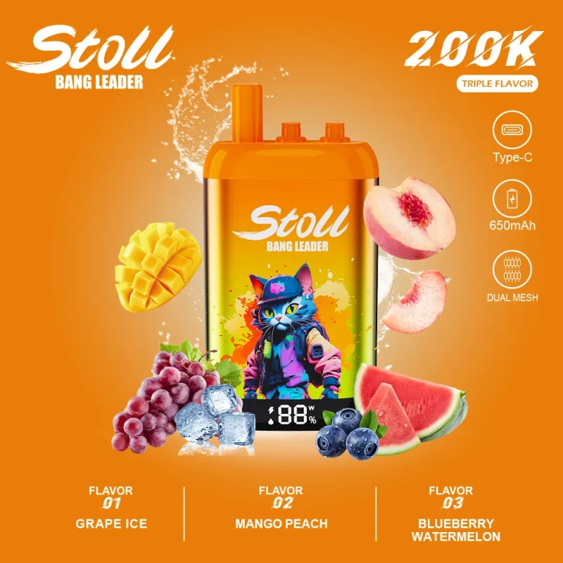 Stoll Bang Leader 200K 200000 Puffs 3 Flavor Vape - Grape Ice Mango Peach Blueberry Watermelon