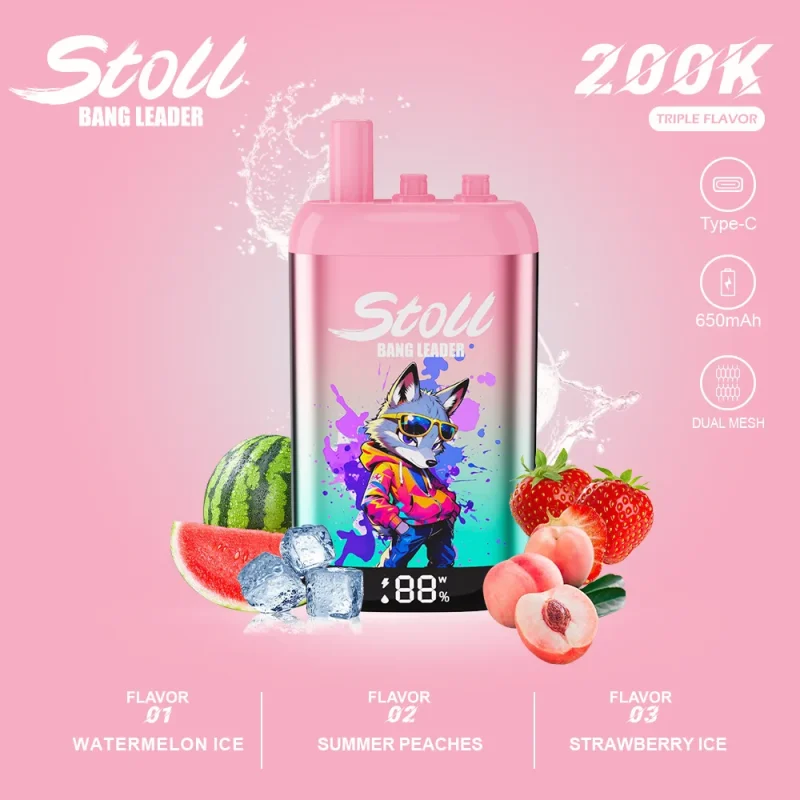 Stoll Bang Leader 200K 200000 Puffs 3 Flavor Vape - Watermelon Ice Summer Peaches Strawberry Ice