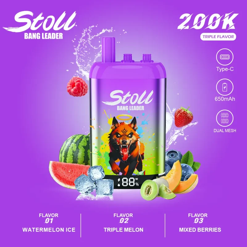 Stoll Bang Leader 200K 200000 Puffs 3 Flavor Vape - Watermelon Ice Triple Melon Mixed Berries