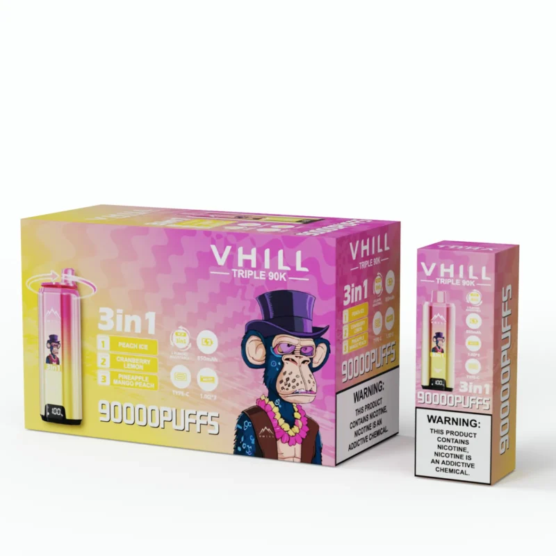 VHILL TRIPLE 90K 90000 Puffar Engångsvape - Peach Ice & Pineapple Mango Peach & Cranberry Lemon