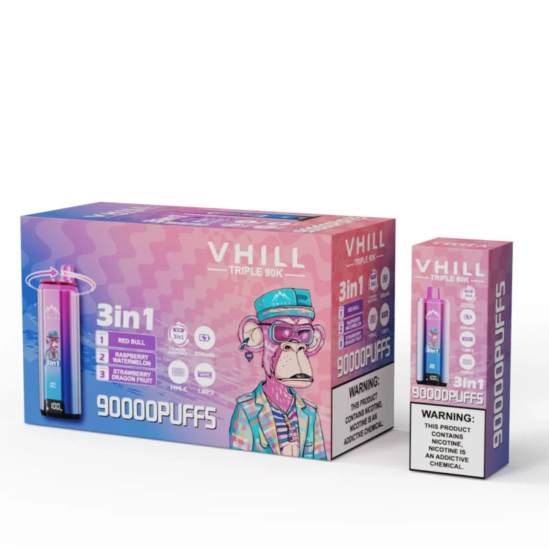 VHILL TRIPLE 90K 90000 Puffar Engångsvape - Strawberry Dragon Fruit & Red Bull & Raspberry Watermelon