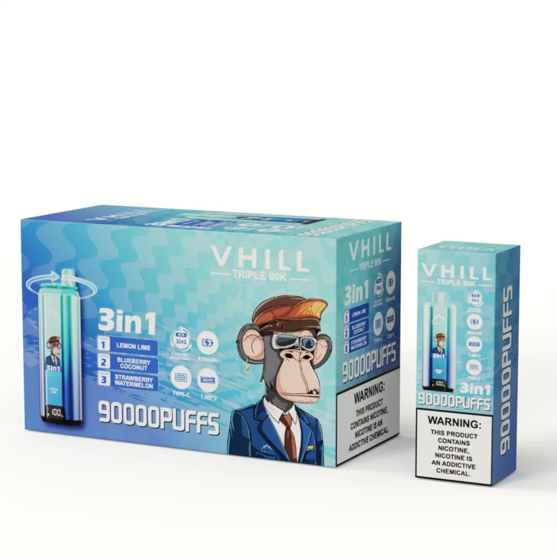 VHILL TRIPLE 90K 90000 Puffar Engångsvape - Strawberry Watermelon & Lemon Lime & Blueberry Coconut