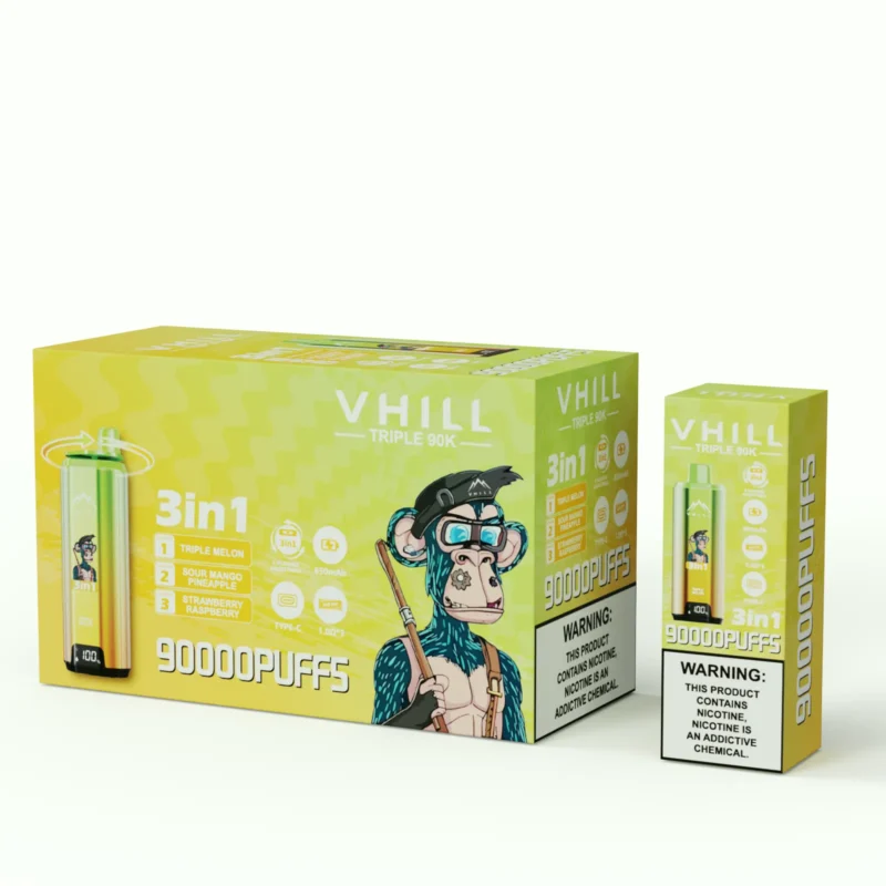 VHILL TRIPLE 90K 90000 Puffar Engångsvape - Strawberry raspberry &Triple melon &Sour mango pineapple