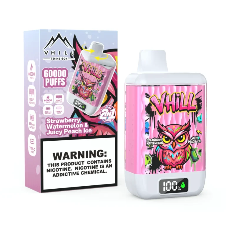 VHILL TWINS 60K 60000 Puffar Engångsvape - Strawberry watermelon & juicy peach ice